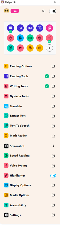 Shot of the helpbird tool. 