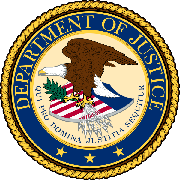The Department of Justice seal. 